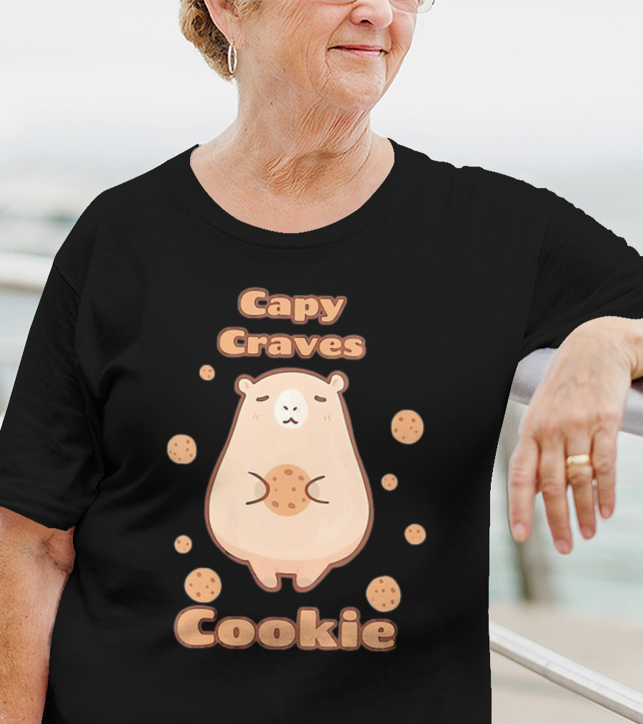Capy Craves Cookie Capybara Surrounded By Cookies T-Shirt