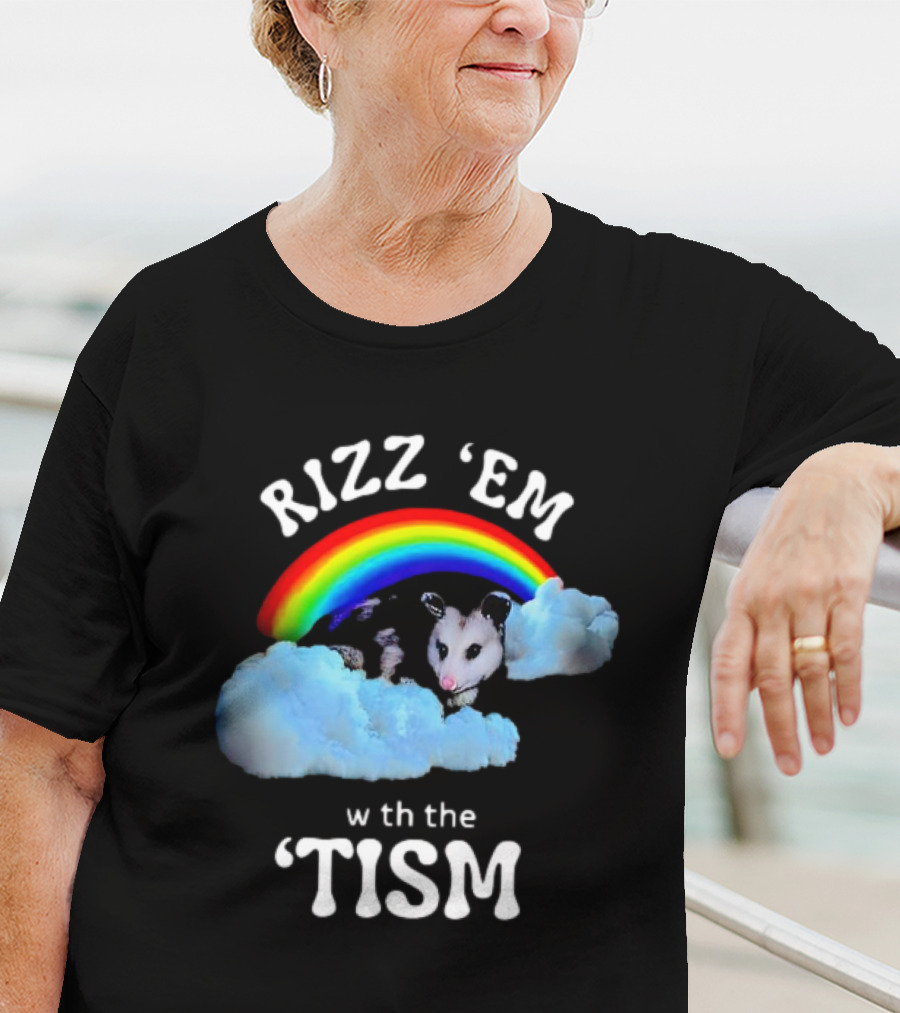Rizz 'Em With The Tism Opossum Rainbow Clouds T-Shirt
