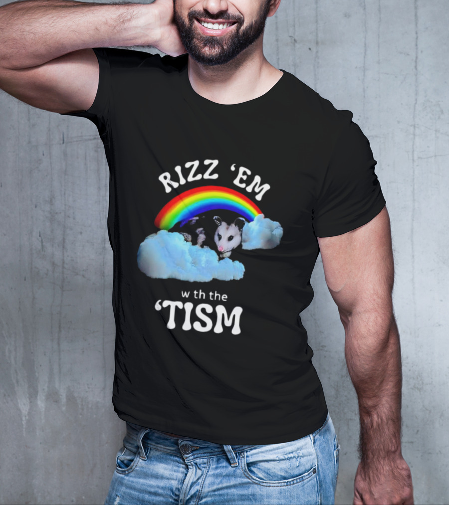 Rizz 'Em With The Tism Opossum Rainbow Clouds T-Shirt