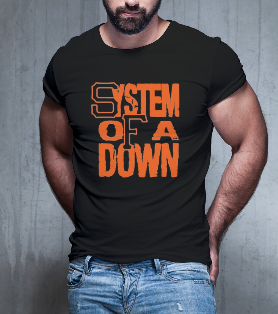 System Of A Down SF Giants Style Stacked Text T-Shirt