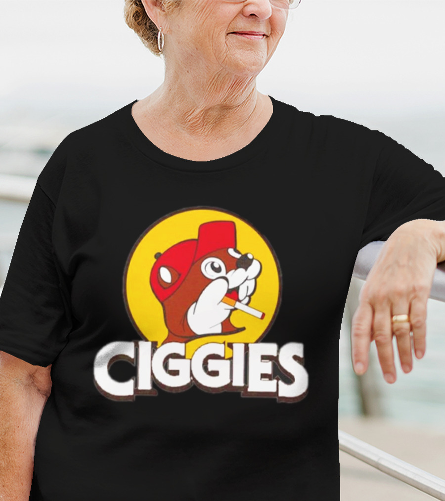 Buc-ees Ciggies Beanie Wearing Animal Carton Smoking Humorous T-Shirt