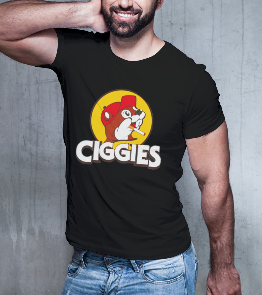 Buc-ees Ciggies Beanie Wearing Animal Carton Smoking Humorous T-Shirt