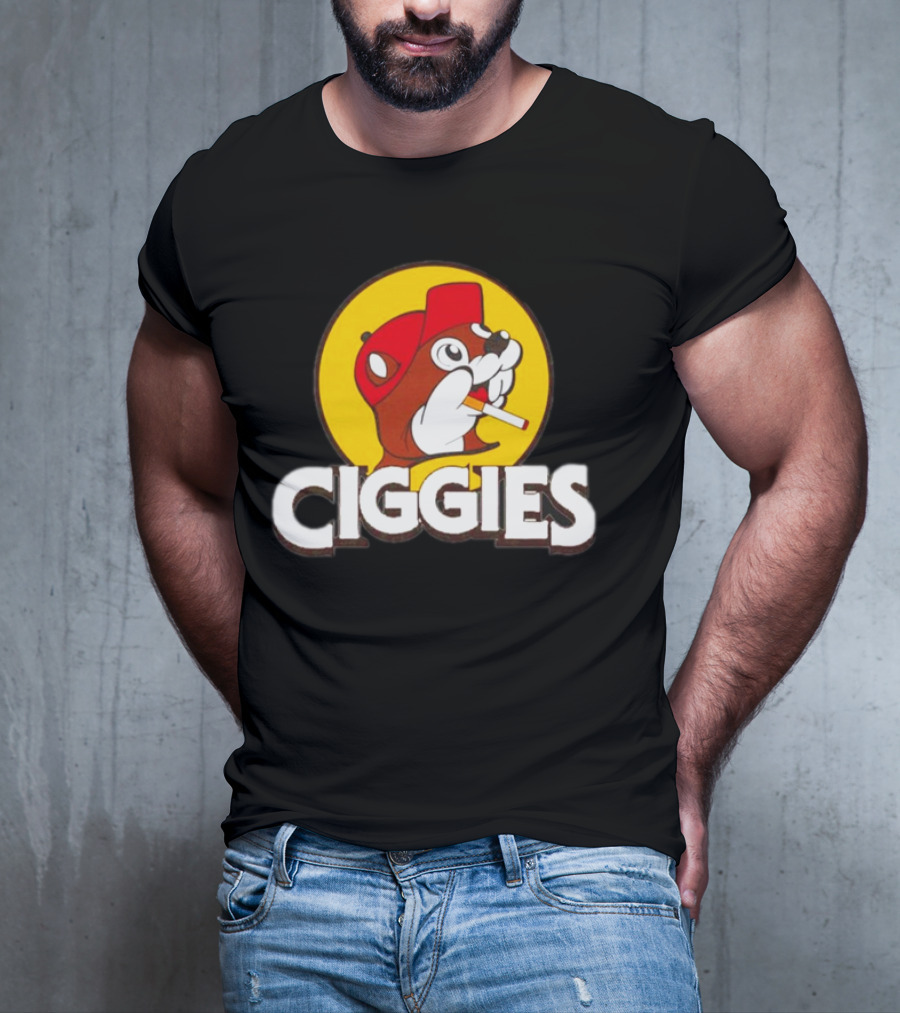 Buc-ees Ciggies Beanie Wearing Animal Carton Smoking Humorous T-Shirt