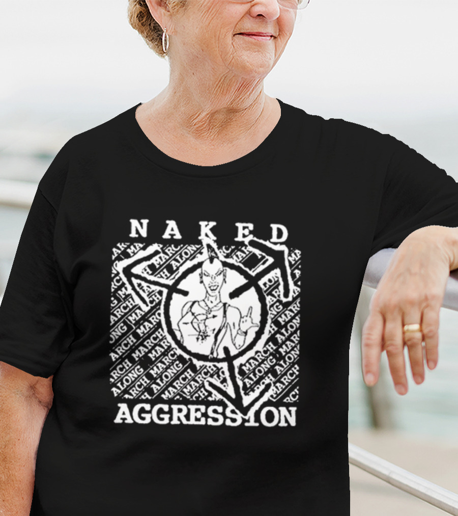 Naked Aggression March Along Logo Featuring Character T-Shirt