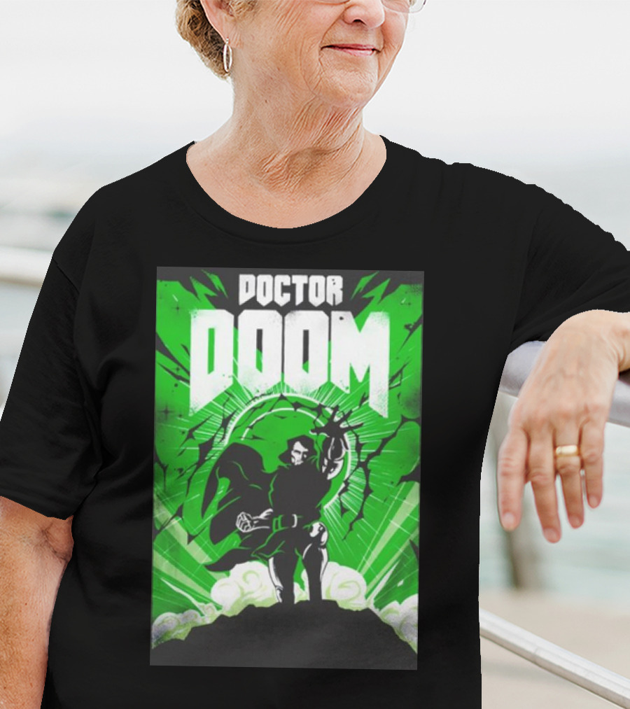 Doctor Doom Doomsday Green Energy Burst Comic Style Villain Power Stance T-Shirt