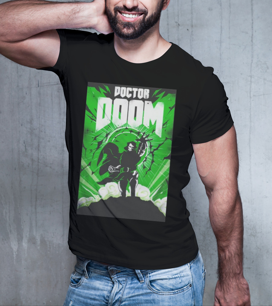 Doctor Doom Doomsday Green Energy Burst Comic Style Villain Power Stance T-Shirt