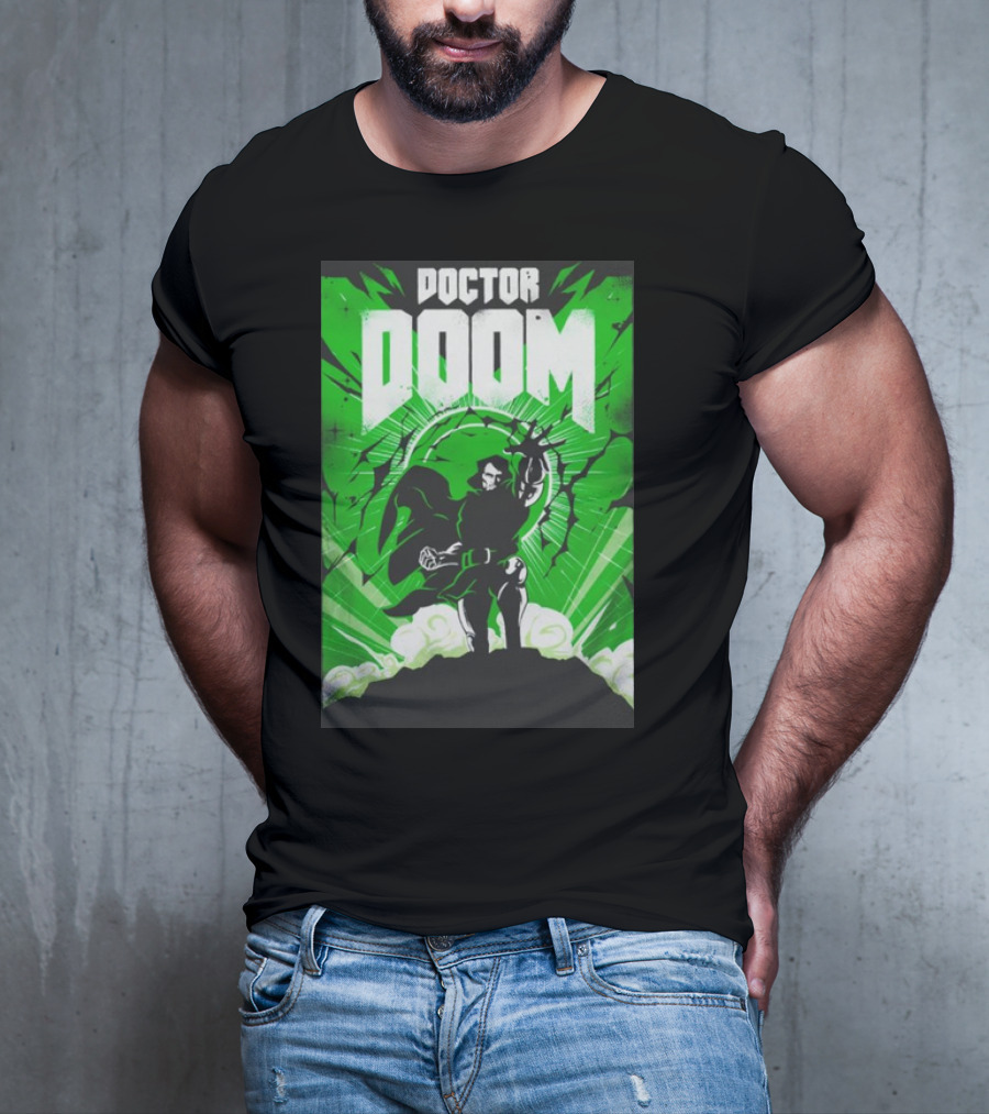 Doctor Doom Doomsday Green Energy Burst Comic Style Villain Power Stance T-Shirt
