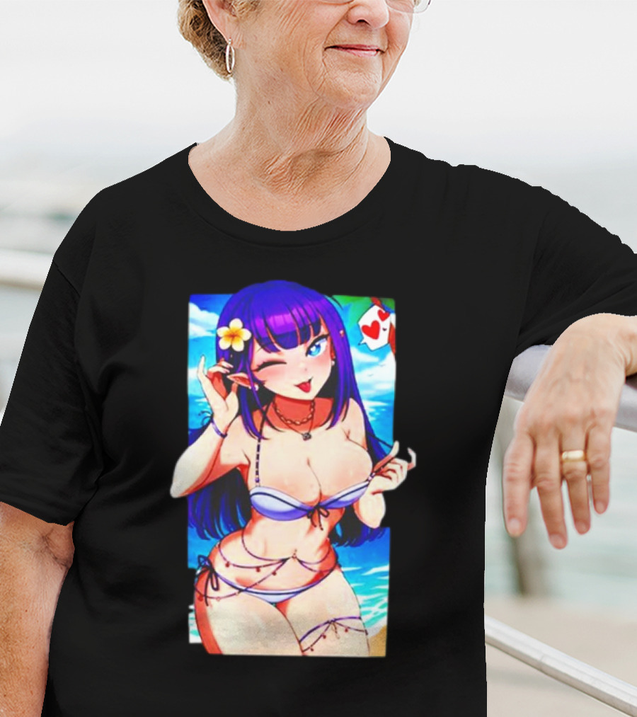 Hot Waifu Chika Fujiwara V2 Beach Anime Girl Winking Playing Card Flower Bikini T-Shirt