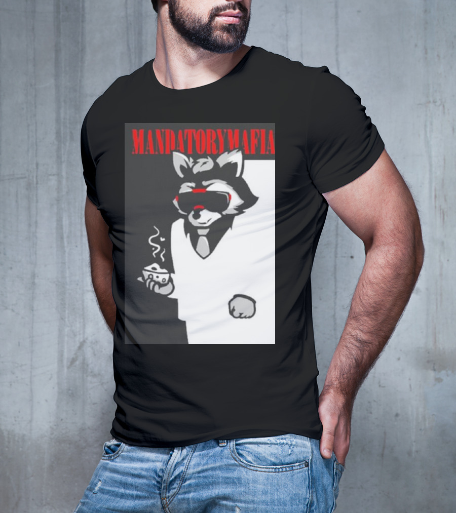 MANDATORY MAFIA RACCOON WITH COFFEE IN SUIT AND SUNGLASSES T-Shirt