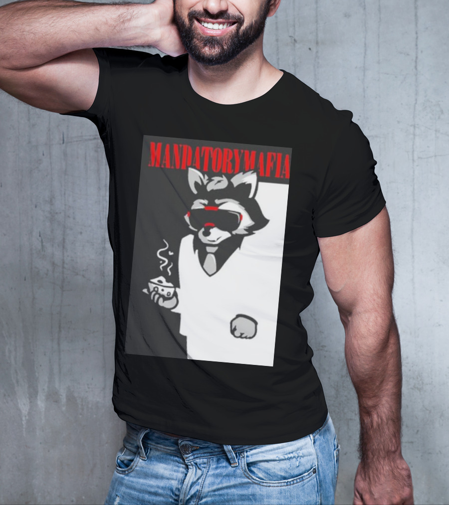 MANDATORY MAFIA RACCOON WITH COFFEE IN SUIT AND SUNGLASSES T-Shirt
