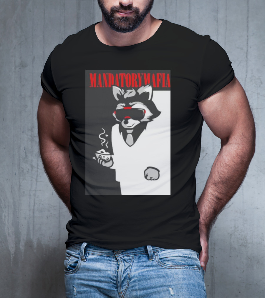 MANDATORY MAFIA RACCOON WITH COFFEE IN SUIT AND SUNGLASSES T-Shirt
