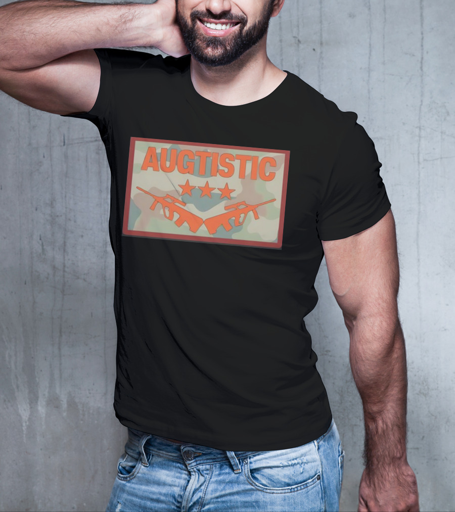 AUGTISTIC Stars And Rifles On Camouflage Background T-Shirt
