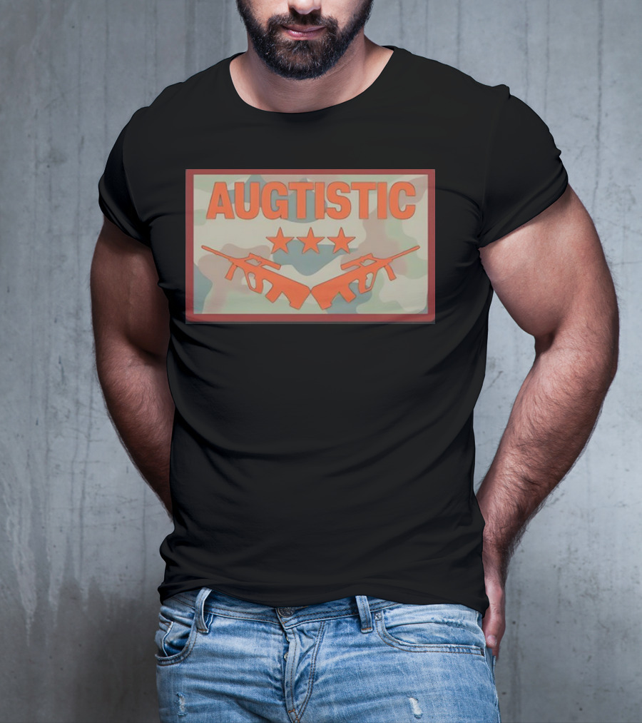 AUGTISTIC Stars And Rifles On Camouflage Background T-Shirt
