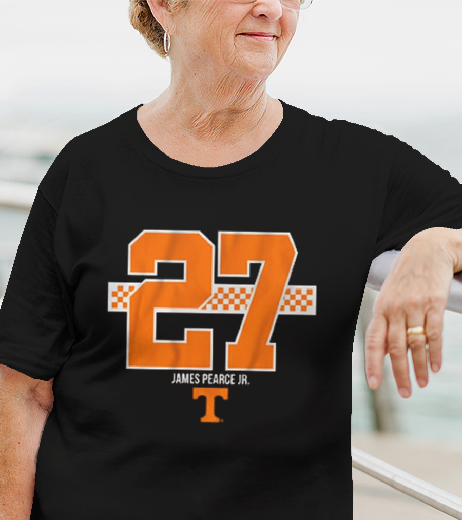 Tennessee Football James Pearce Jr. 27 Orange Checker Stripe T-Shirt