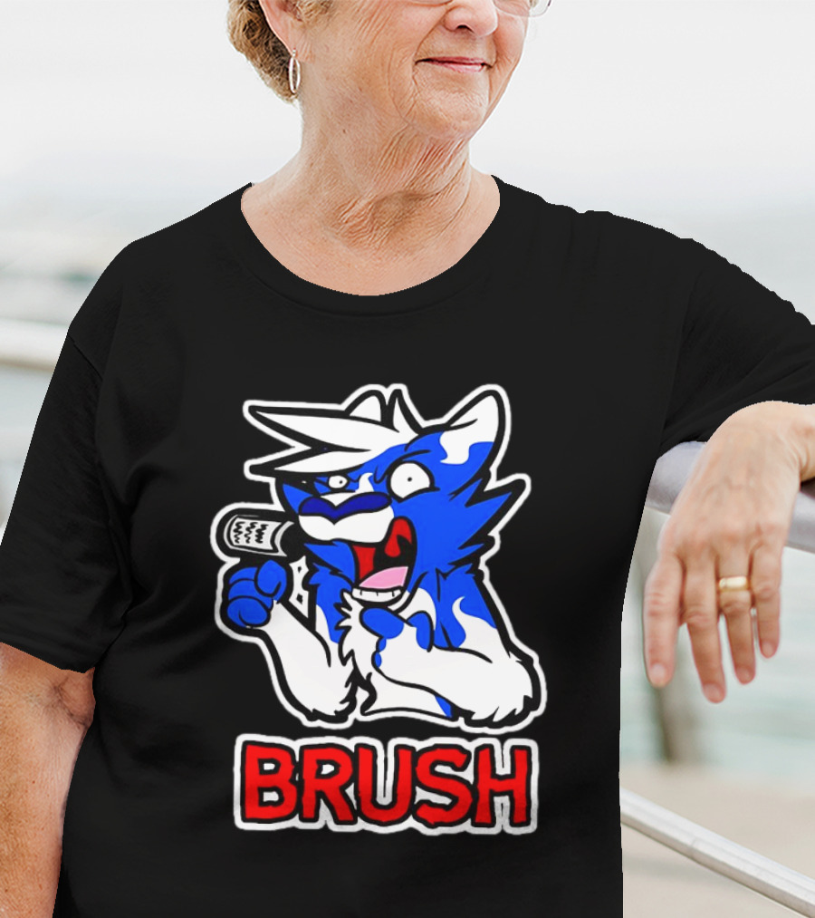 Fox Brush Cartoon Blue And White Character With Microphone T-Shirt