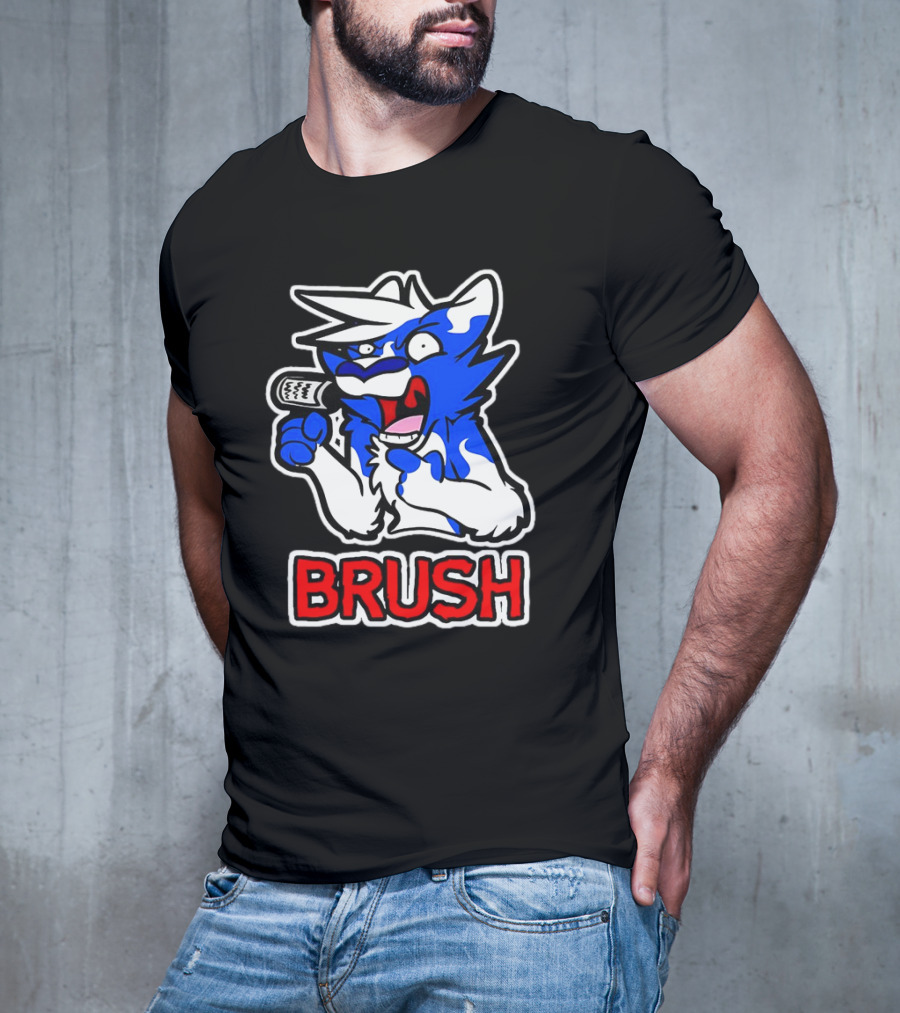 Fox Brush Cartoon Blue And White Character With Microphone T-Shirt