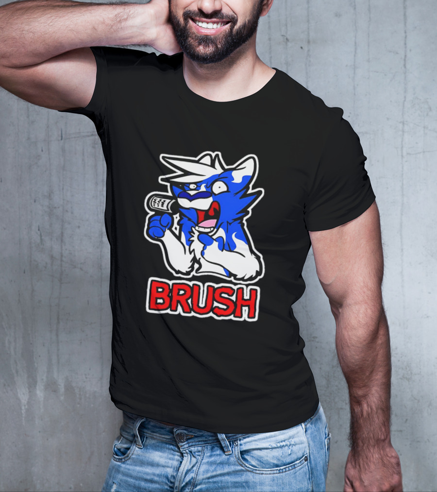 Fox Brush Cartoon Blue And White Character With Microphone T-Shirt