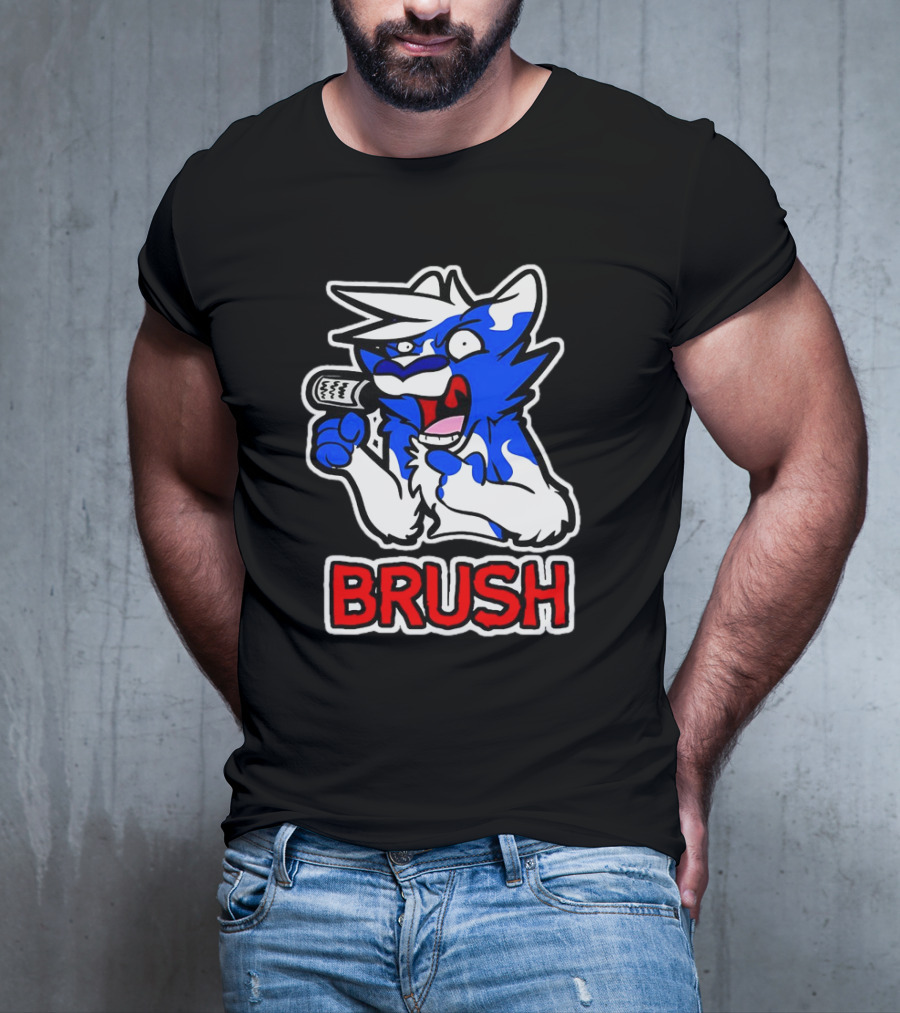 Fox Brush Cartoon Blue And White Character With Microphone T-Shirt