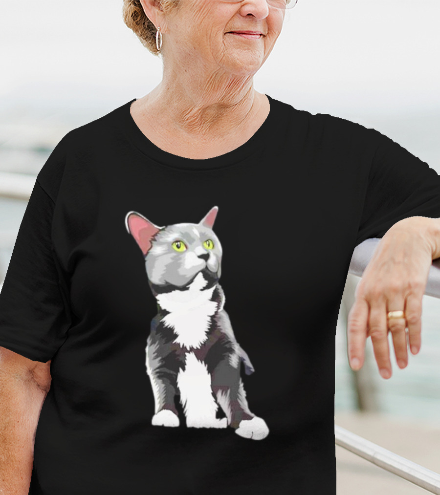 Lucille The Rescue Cat Artwork Grey And White Feline T-Shirt