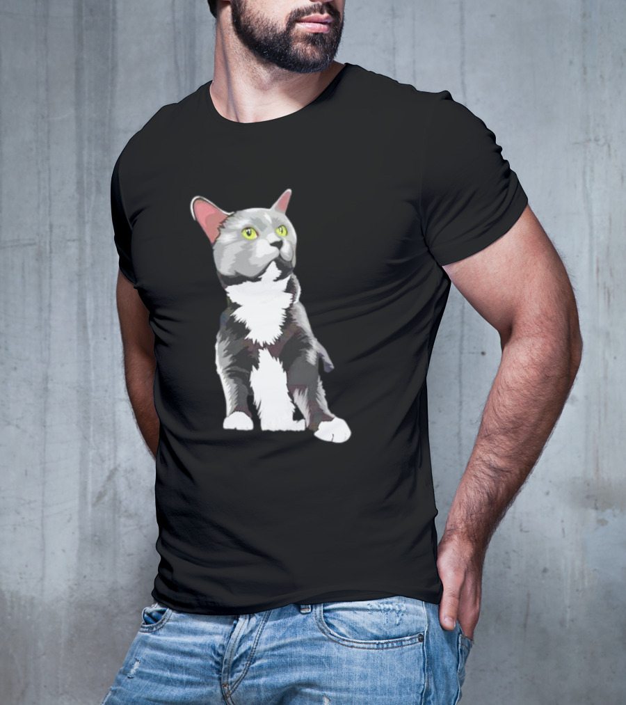 Lucille The Rescue Cat Artwork Grey And White Feline T-Shirt