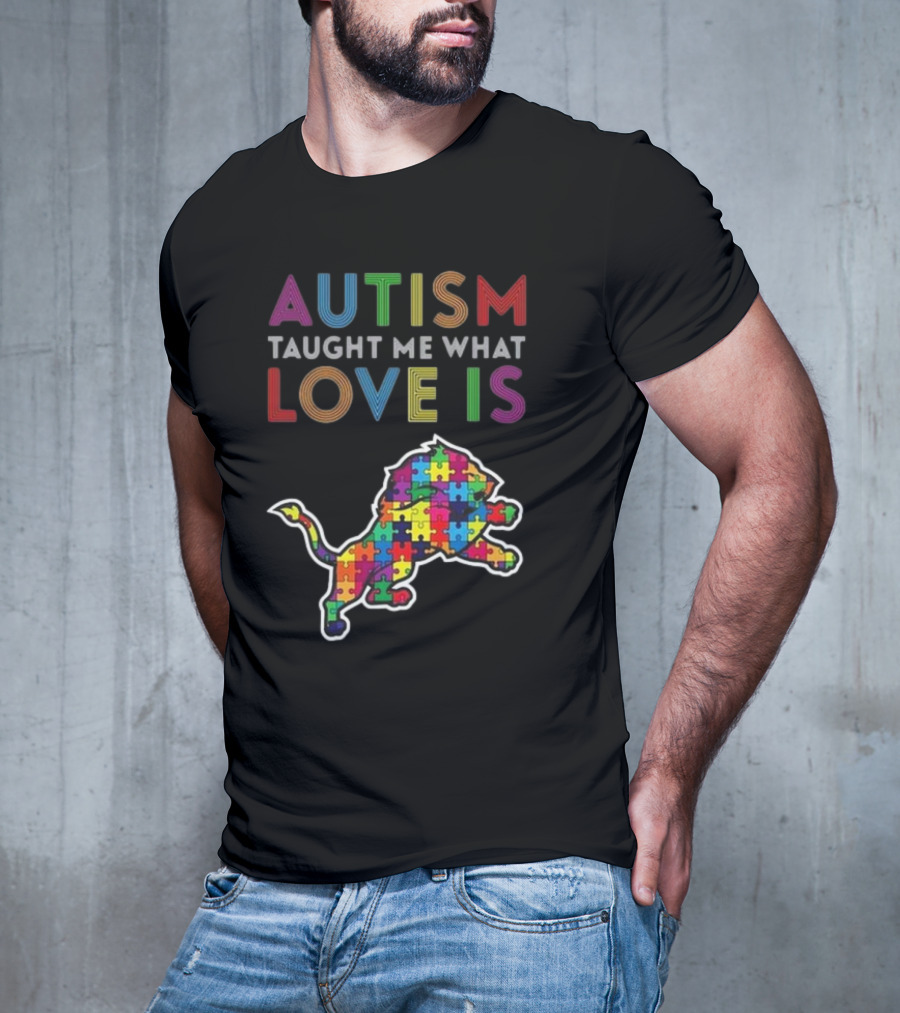 Detroit Lions Autism Taught Me What Love Is Puzzle Lion T-Shirt