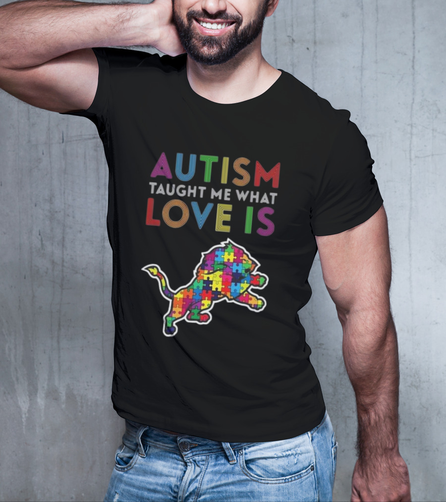Detroit Lions Autism Taught Me What Love Is Puzzle Lion T-Shirt