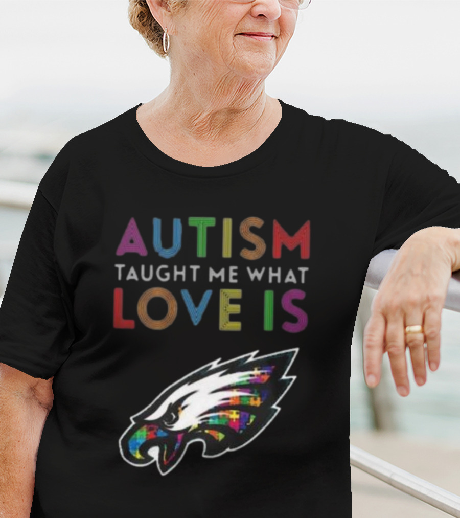Autism Taught Me What Love Is Philadelphia Eagles Puzzle T-Shirt