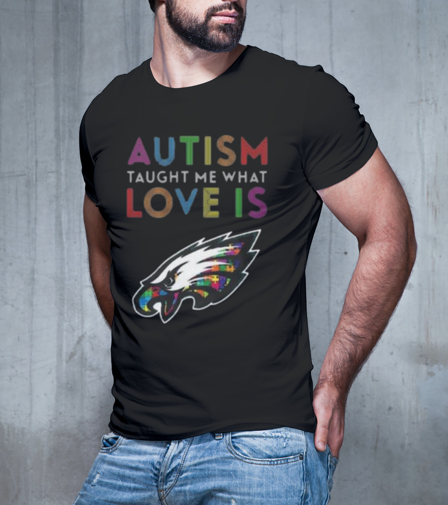 Autism Taught Me What Love Is Philadelphia Eagles Puzzle T-Shirt