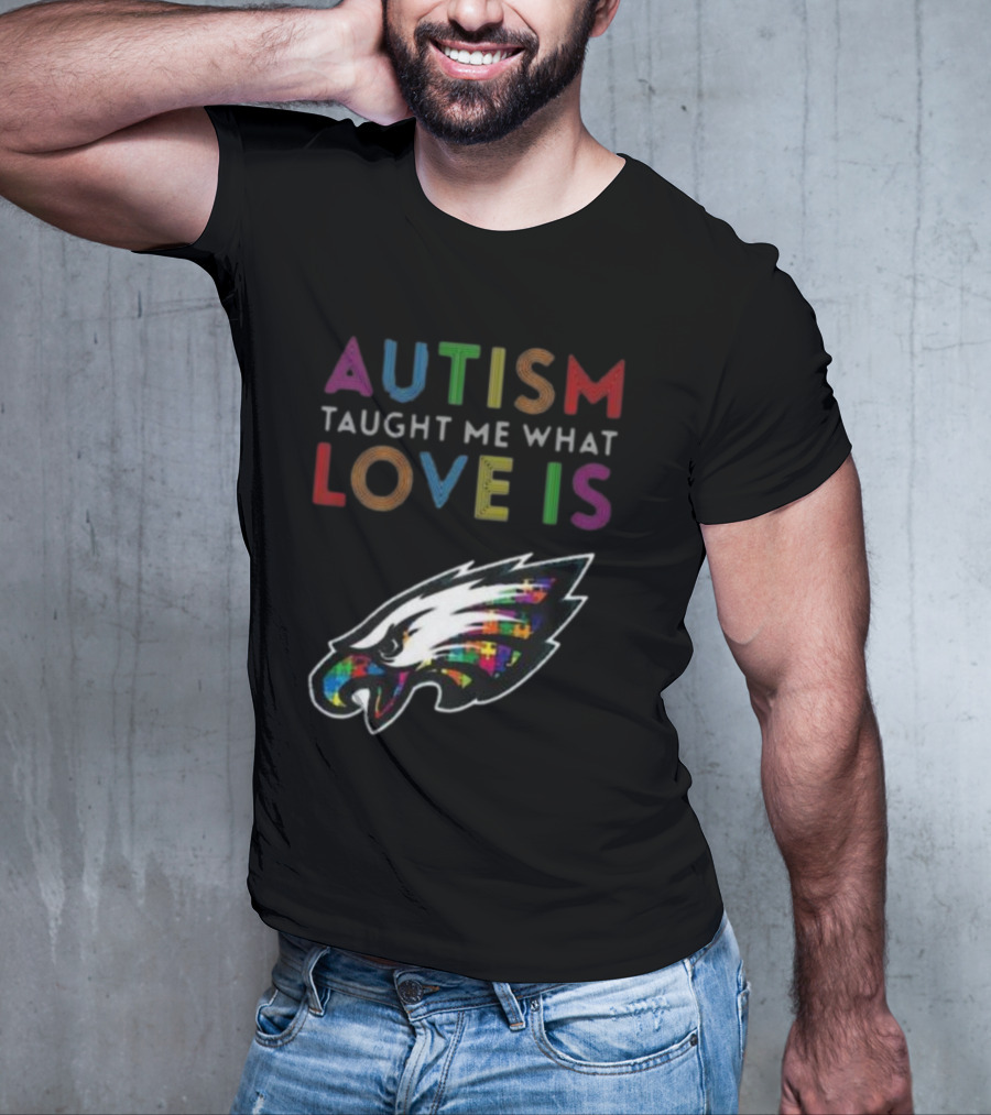 Autism Taught Me What Love Is Philadelphia Eagles Puzzle T-Shirt
