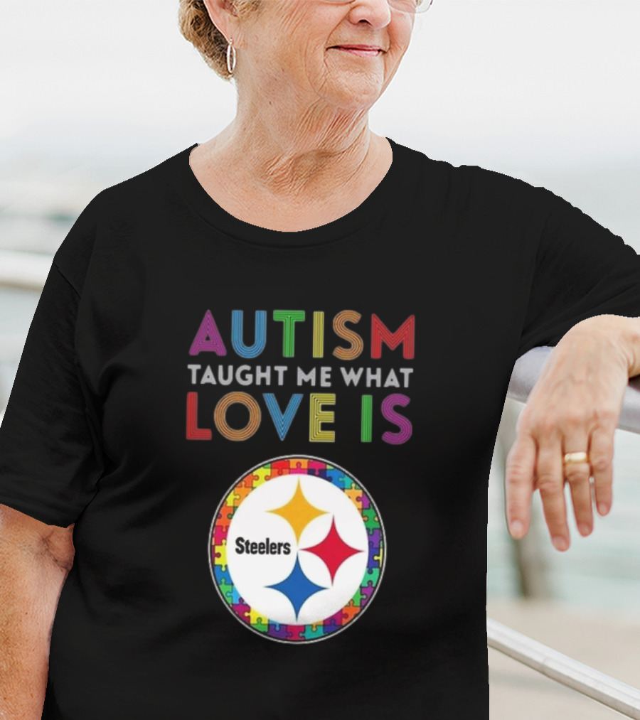 Autism Taught Me What Love Is Pittsburgh Steelers Puzzle T-Shirt