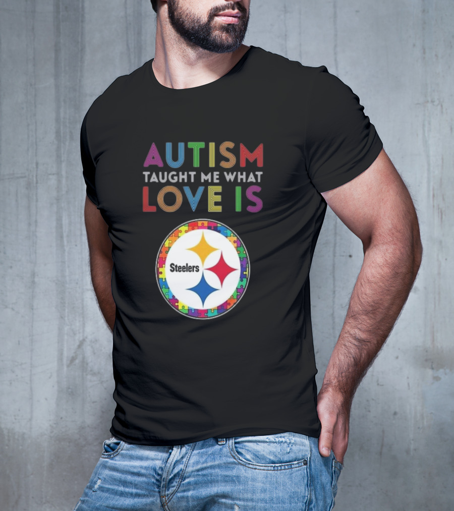 Autism Taught Me What Love Is Pittsburgh Steelers Puzzle T-Shirt