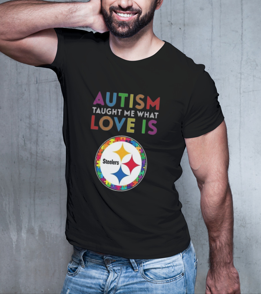 Autism Taught Me What Love Is Pittsburgh Steelers Puzzle T-Shirt