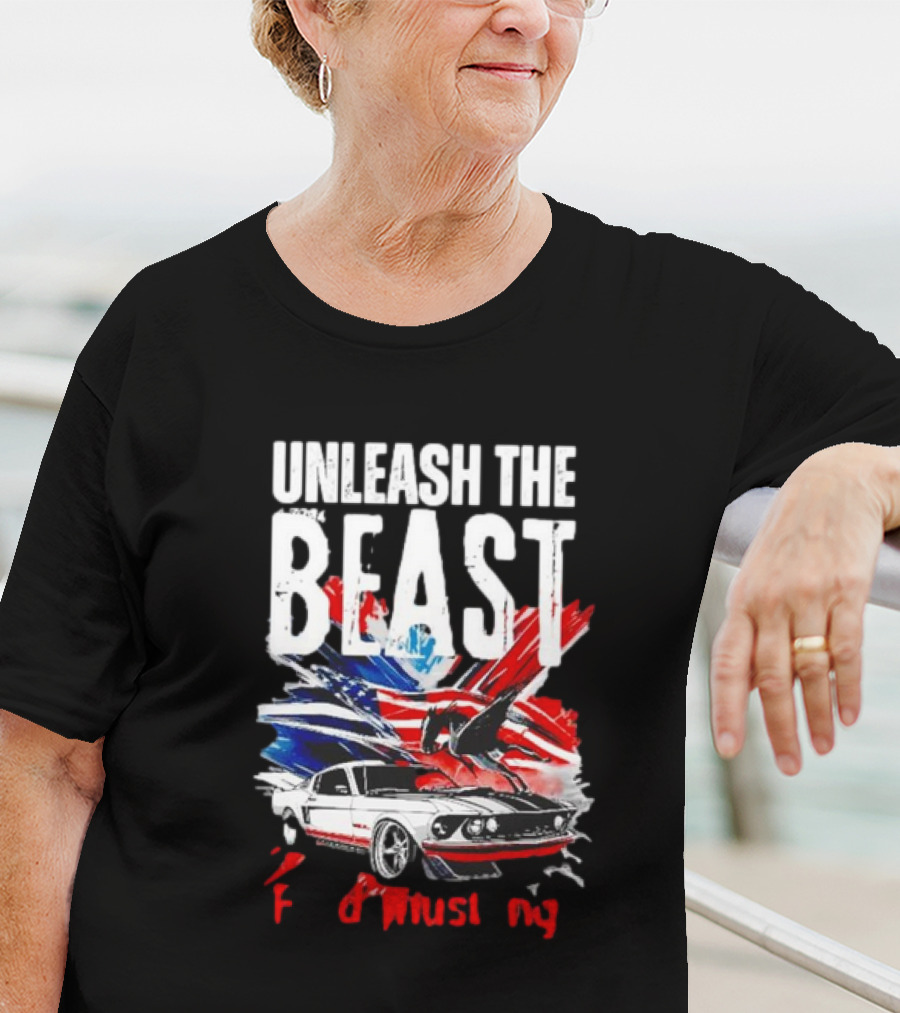 Unleash The Beast Ford Mustang American Flag Eagle T-Shirt