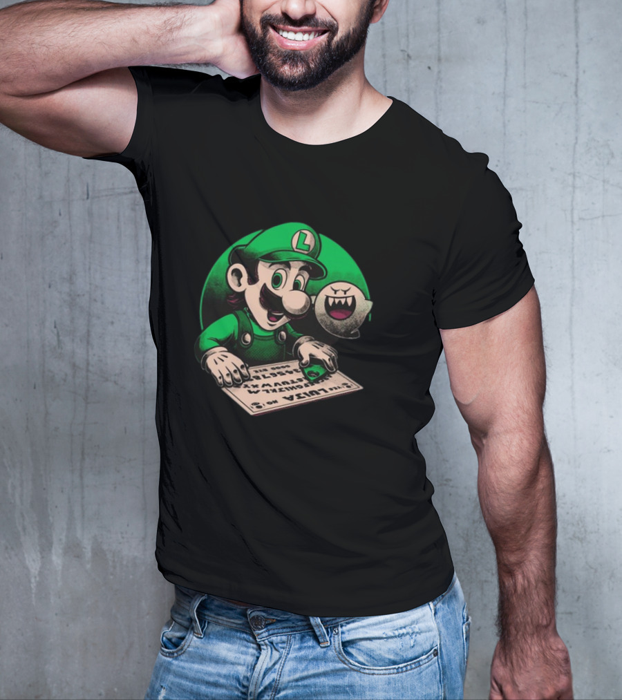 Luigi Green Ouija Board With Boo Ghost T-Shirt