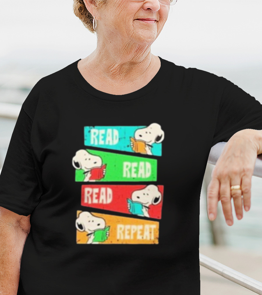 Snoopy Read Read Read Repeat Color Panels T-Shirt