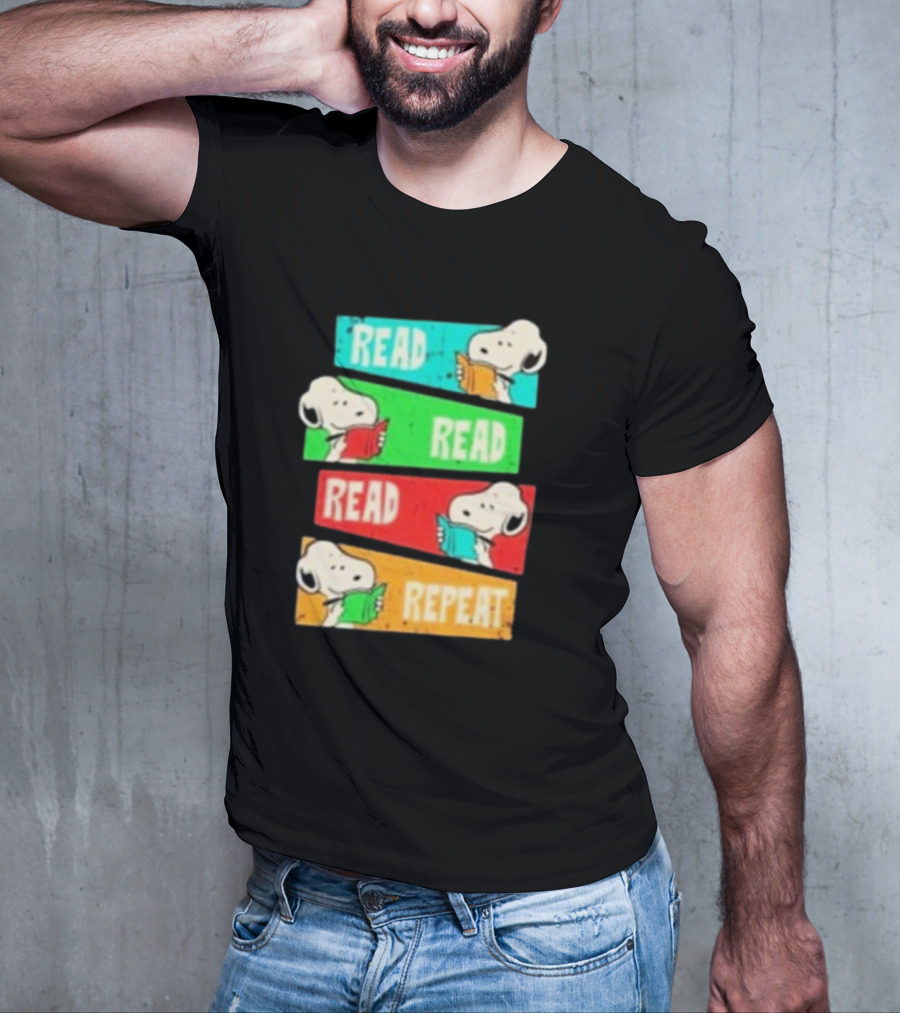 Snoopy Read Read Read Repeat Color Panels T-Shirt
