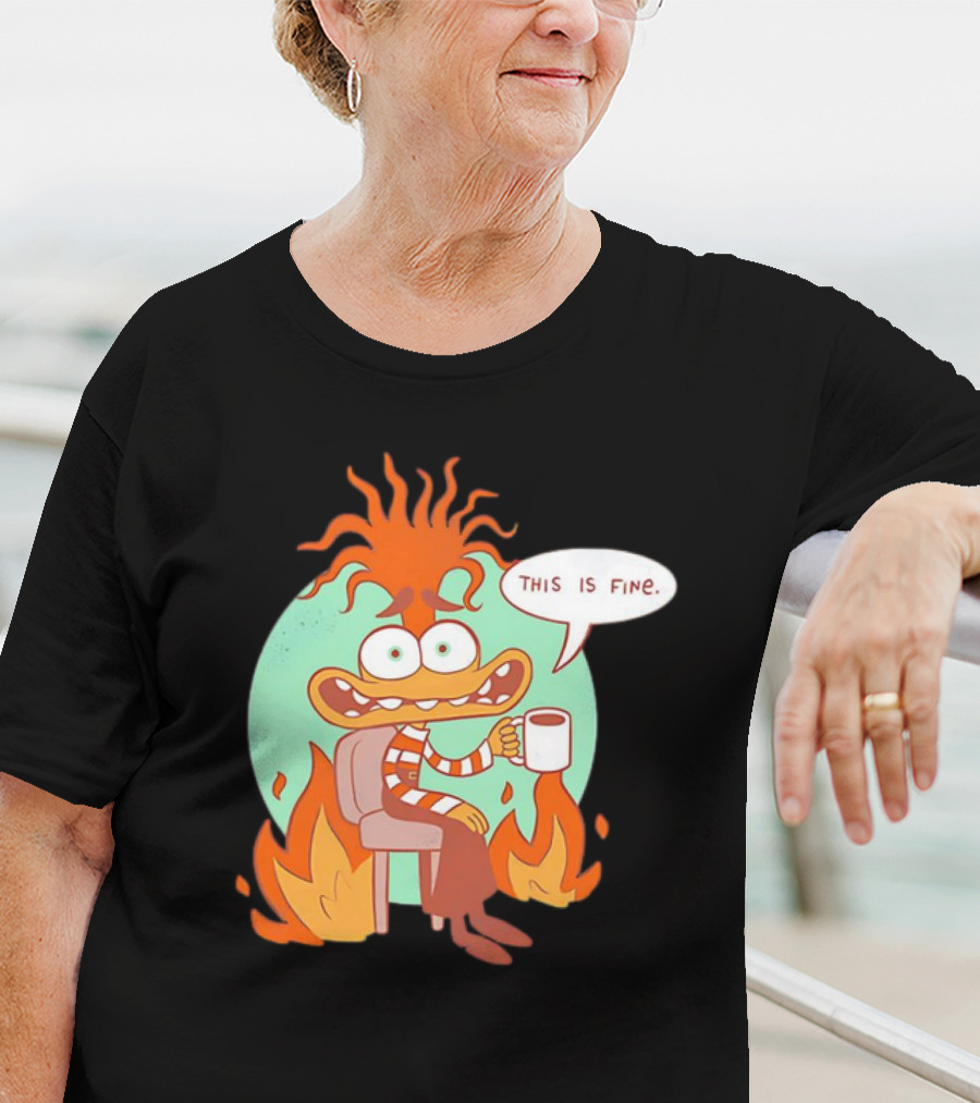Anxiety Inside Out 2 This Is Fine Fire Cartoon T-Shirt