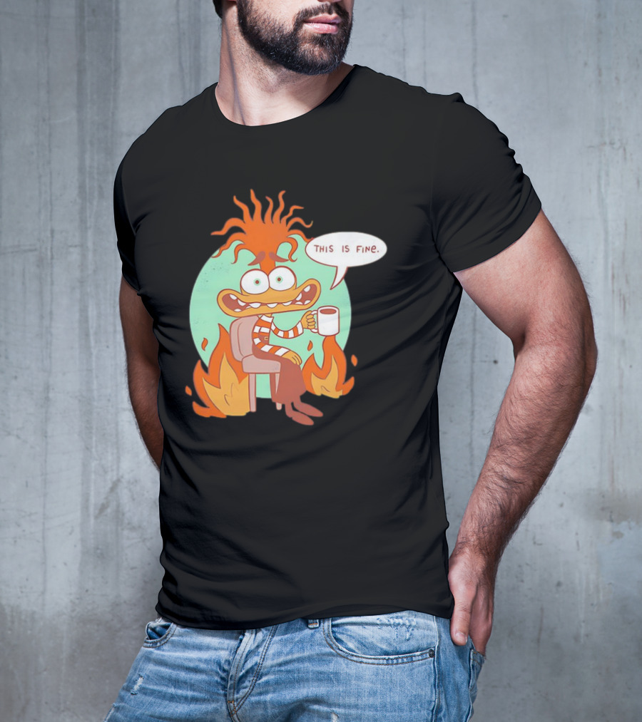 Anxiety Inside Out 2 This Is Fine Fire Cartoon T-Shirt