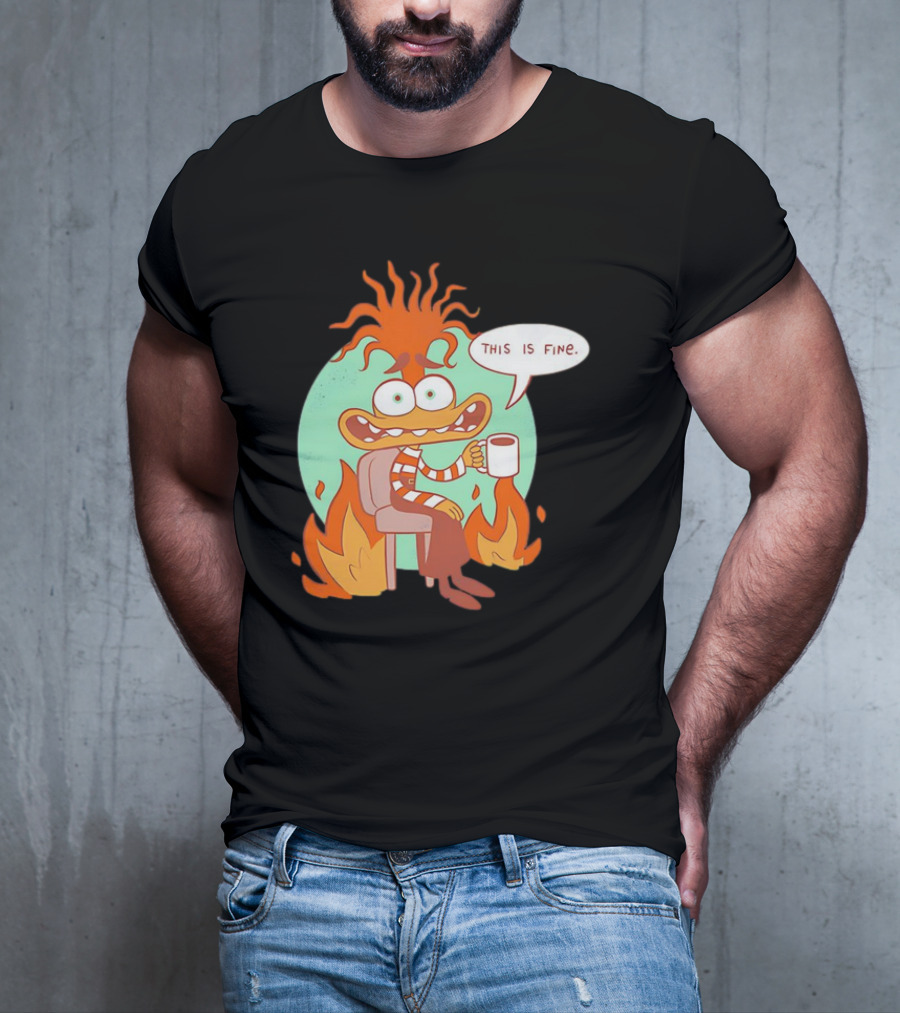 Anxiety Inside Out 2 This Is Fine Fire Cartoon T-Shirt