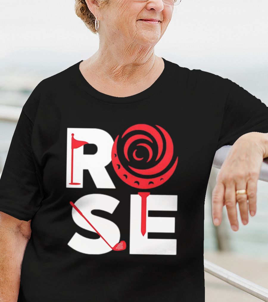 Rose Golf Flag Swirl Iconic Stacked Letters T-Shirt