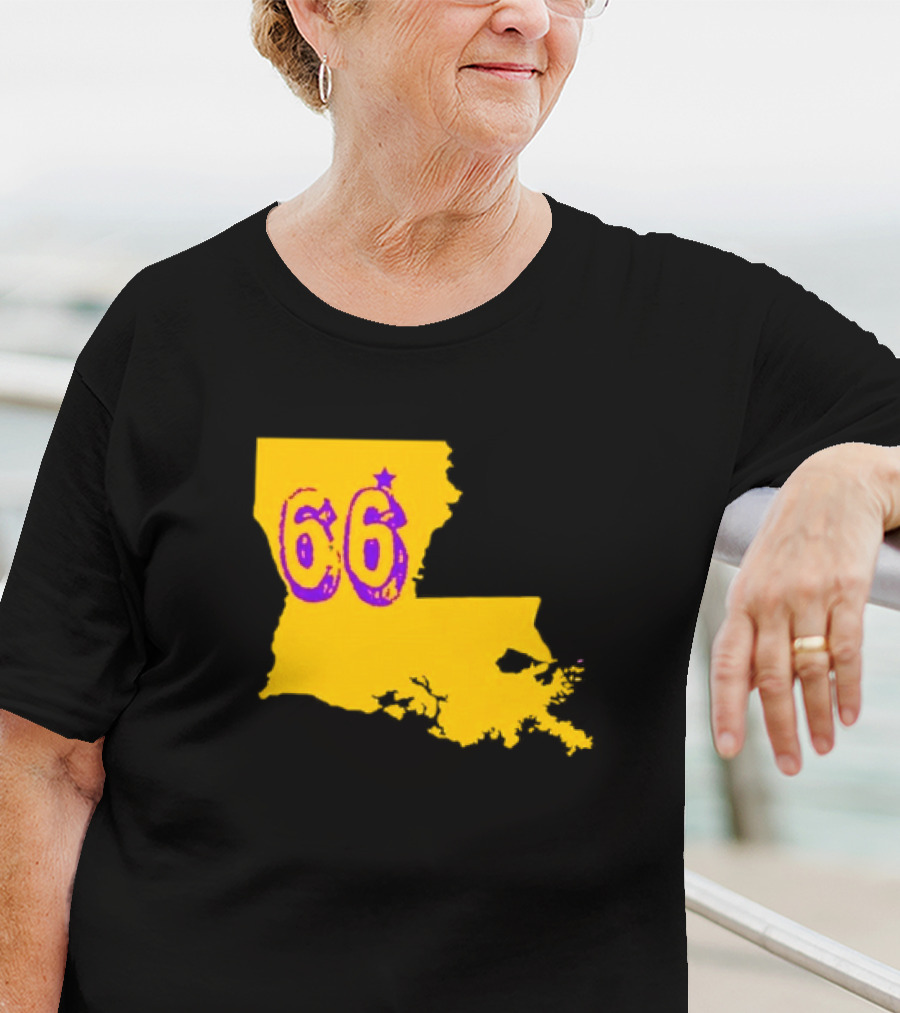 Louisiana State 66 Will Campbell LSU Tigers Map Outline T-Shirt