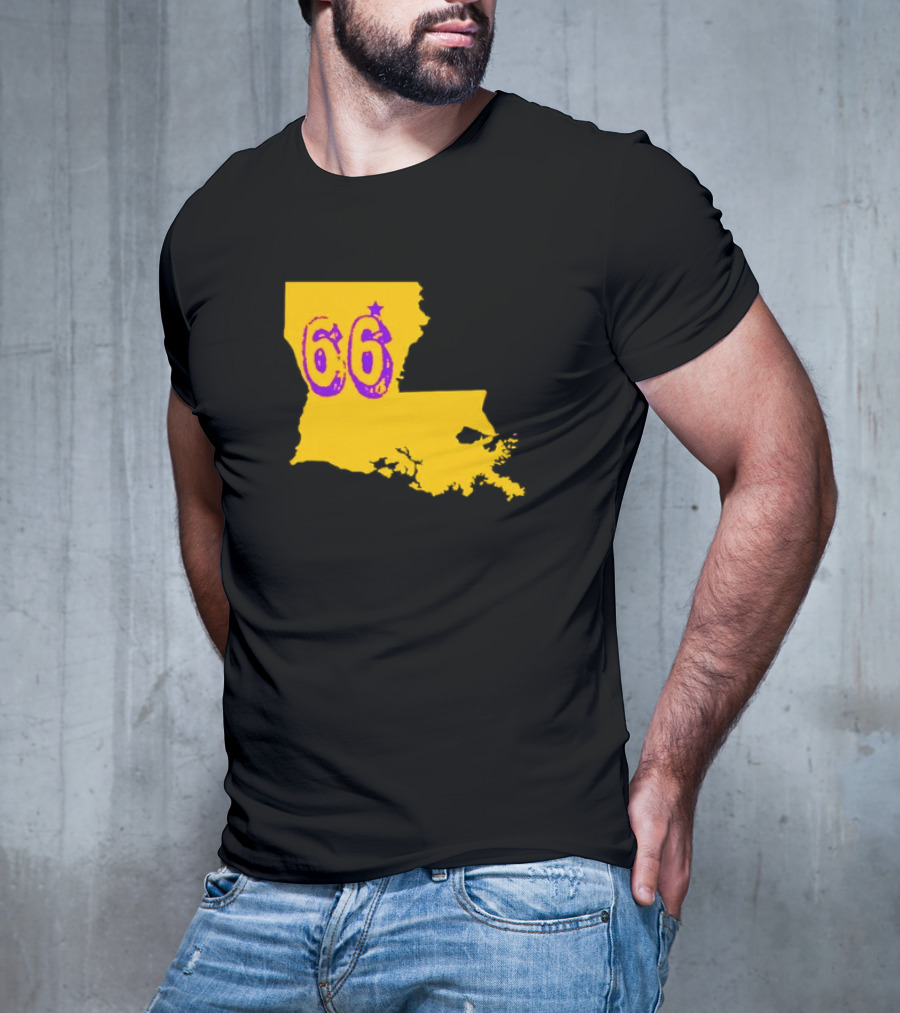 Louisiana State 66 Will Campbell LSU Tigers Map Outline T-Shirt