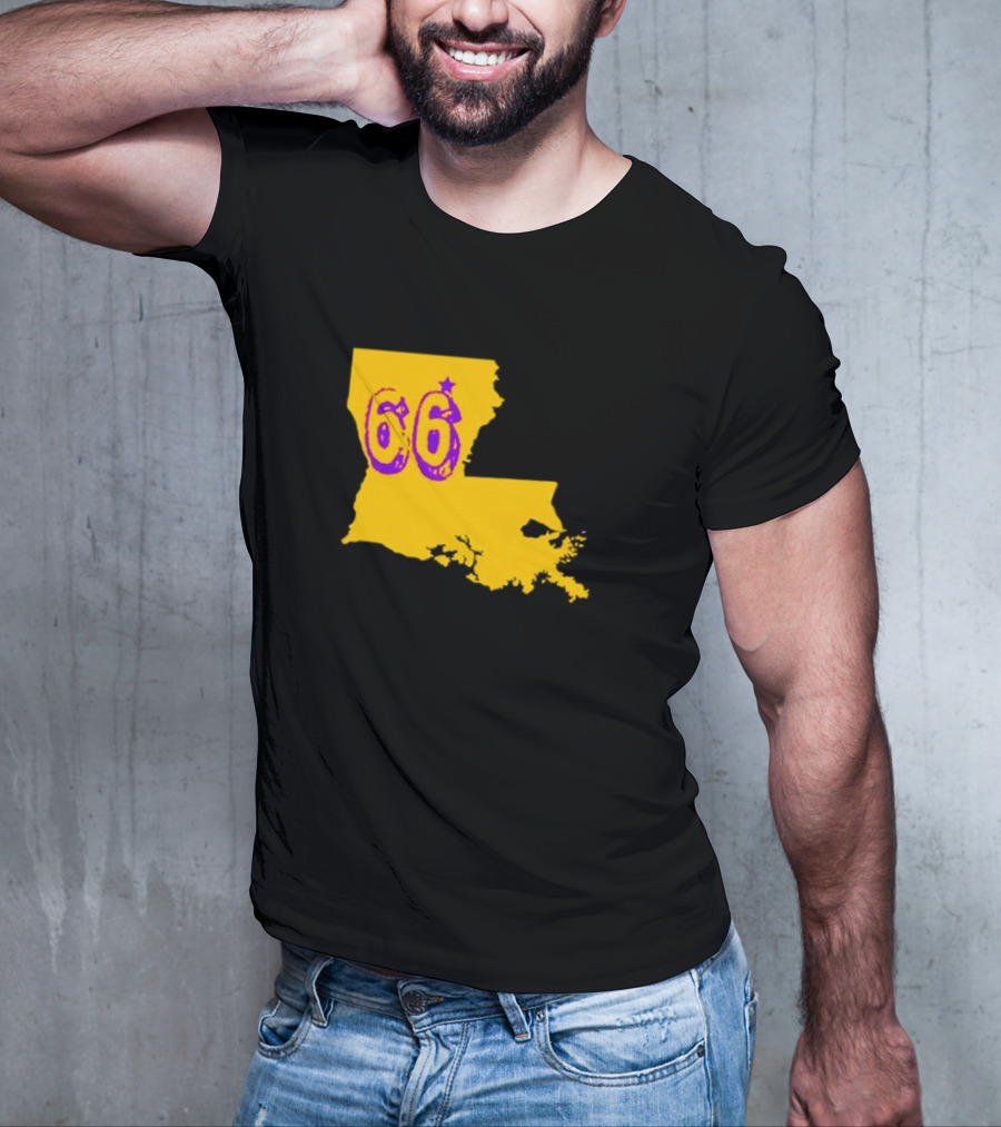 Louisiana State 66 Will Campbell LSU Tigers Map Outline T-Shirt