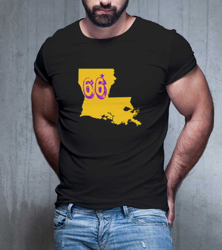 Louisiana State 66 Will Campbell LSU Tigers Map Outline T-Shirt