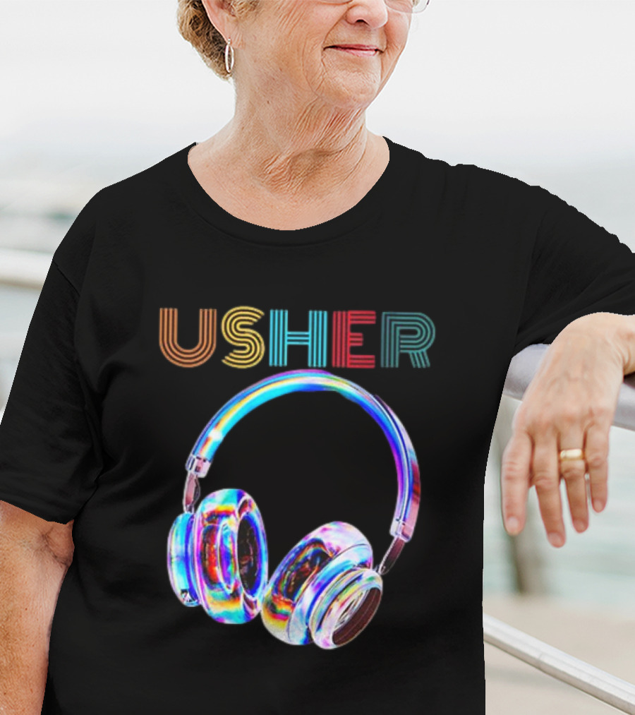 USHER Vintage Headphone Hiphop Music Fan T-Shirt