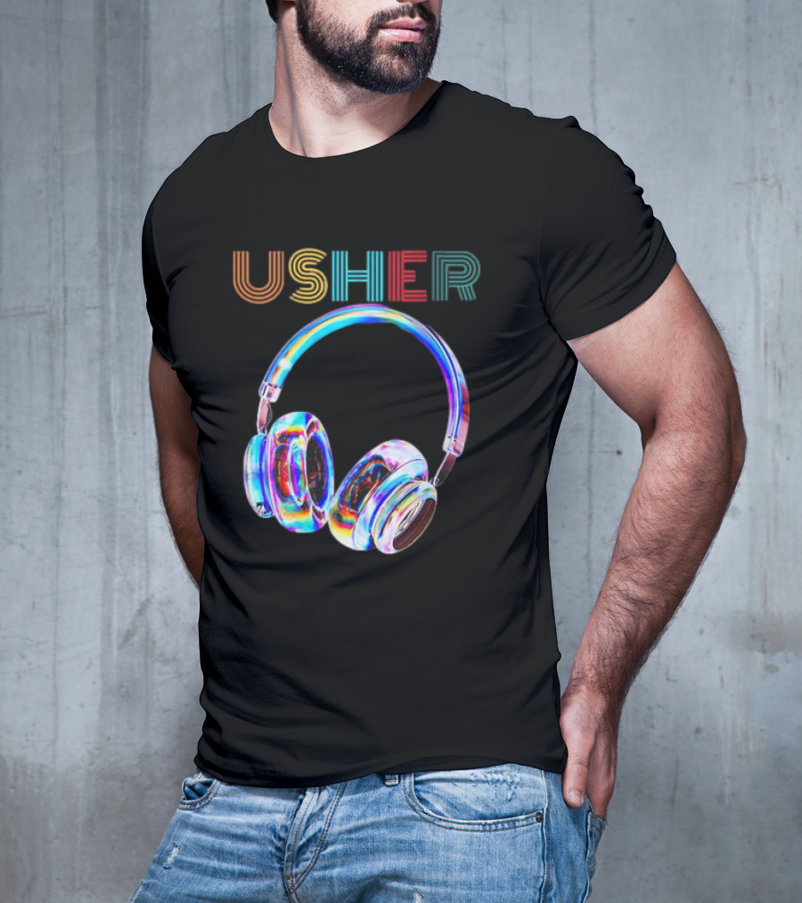 USHER Vintage Headphone Hiphop Music Fan T-Shirt