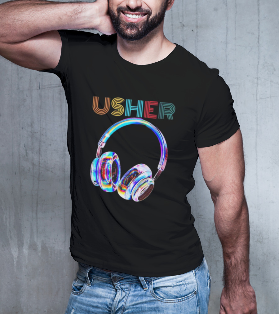 USHER Vintage Headphone Hiphop Music Fan T-Shirt