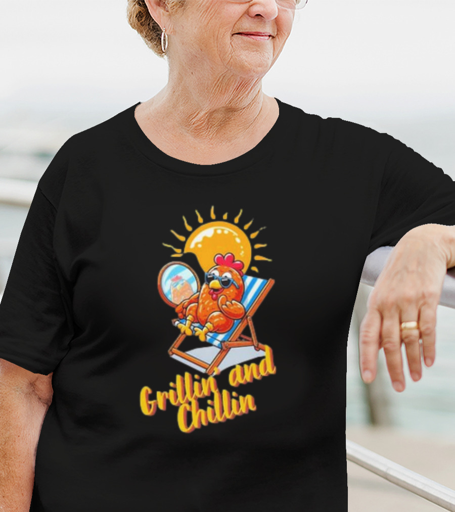 Grillin And Chillin Cool BBQ Chicken Sun Lounger Vibes T-Shirt