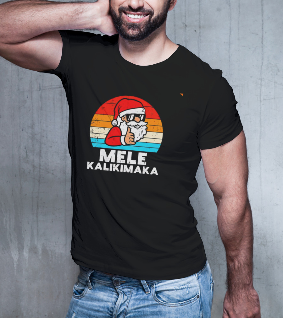 Santa Mele Kalikimaka Christmas Vintage Retro Sunset Thumbs Up T-Shirt