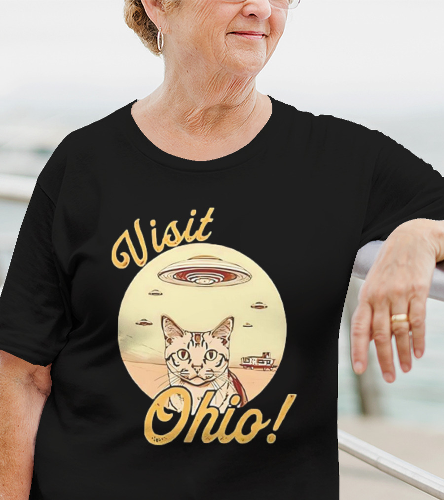 Visit Ohio Cat UFO Alien Spaceship Adventure T-Shirt